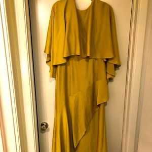 Gold maxi dress with cape. NEVER WORN